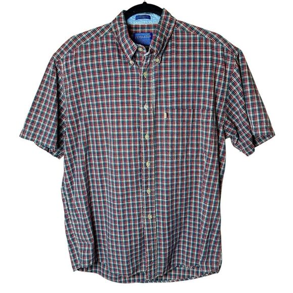 Vintage Pendleton Woolen Mills Mens Button Up Shirt Green Red Plaid Short Sleeve - Picture 1 of 10